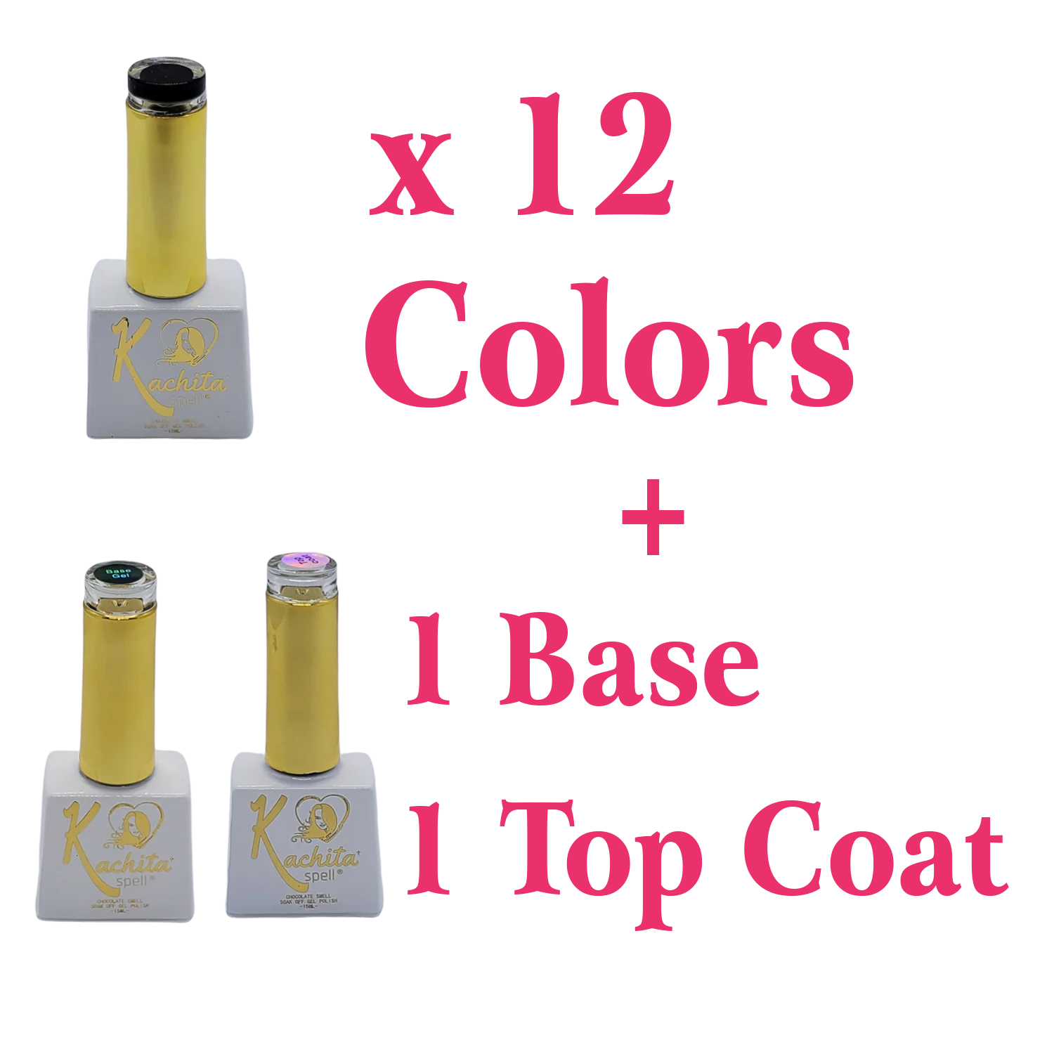 12 Colores de Esmaltes de uñas Gel + Base + Top Coat